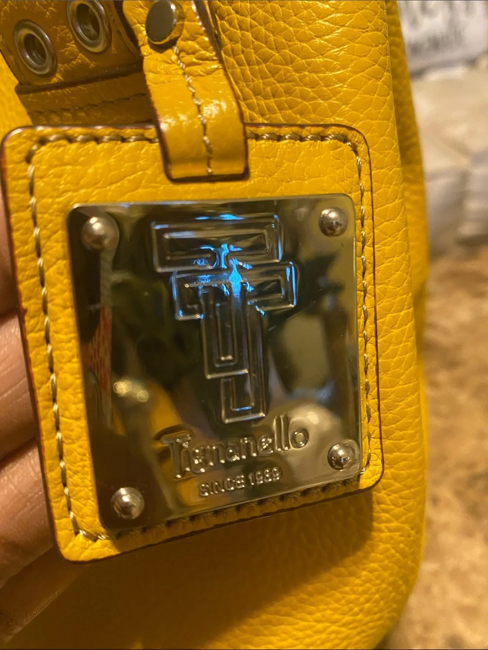 Tignanello Yellow Pebbled Leather Shoulder Bag